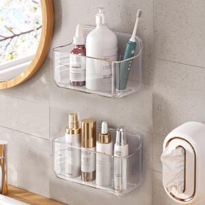 2pc plastic wall mount organizer, adhesive clear cabinet door organizer,acrylic shelves for wall,no drilling hang walls,with self adhesive tape, for bathroom, kitchen, living room