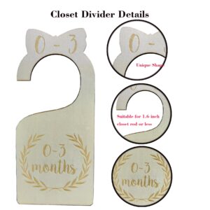 Cobata Unique Wooden Baby Closet Size Dividers - Set of 7 Nursery Closet Hanging Organizer From New Born to 24 Months