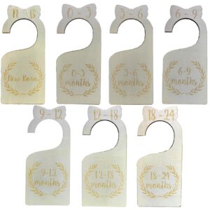 Cobata Unique Wooden Baby Closet Size Dividers - Set of 7 Nursery Closet Hanging Organizer From New Born to 24 Months