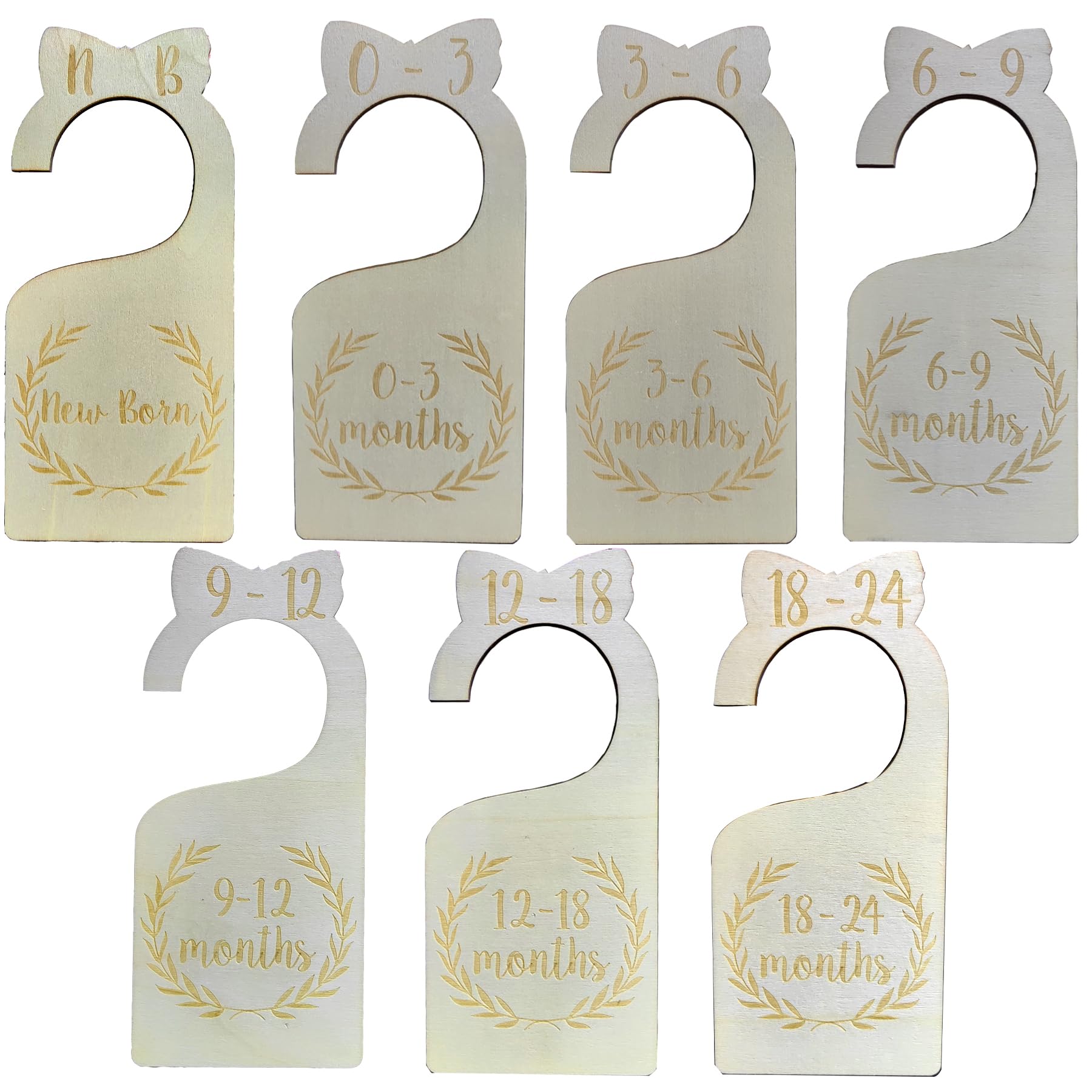 Cobata Unique Wooden Baby Closet Size Dividers - Set of 7 Nursery Closet Hanging Organizer From New Born to 24 Months