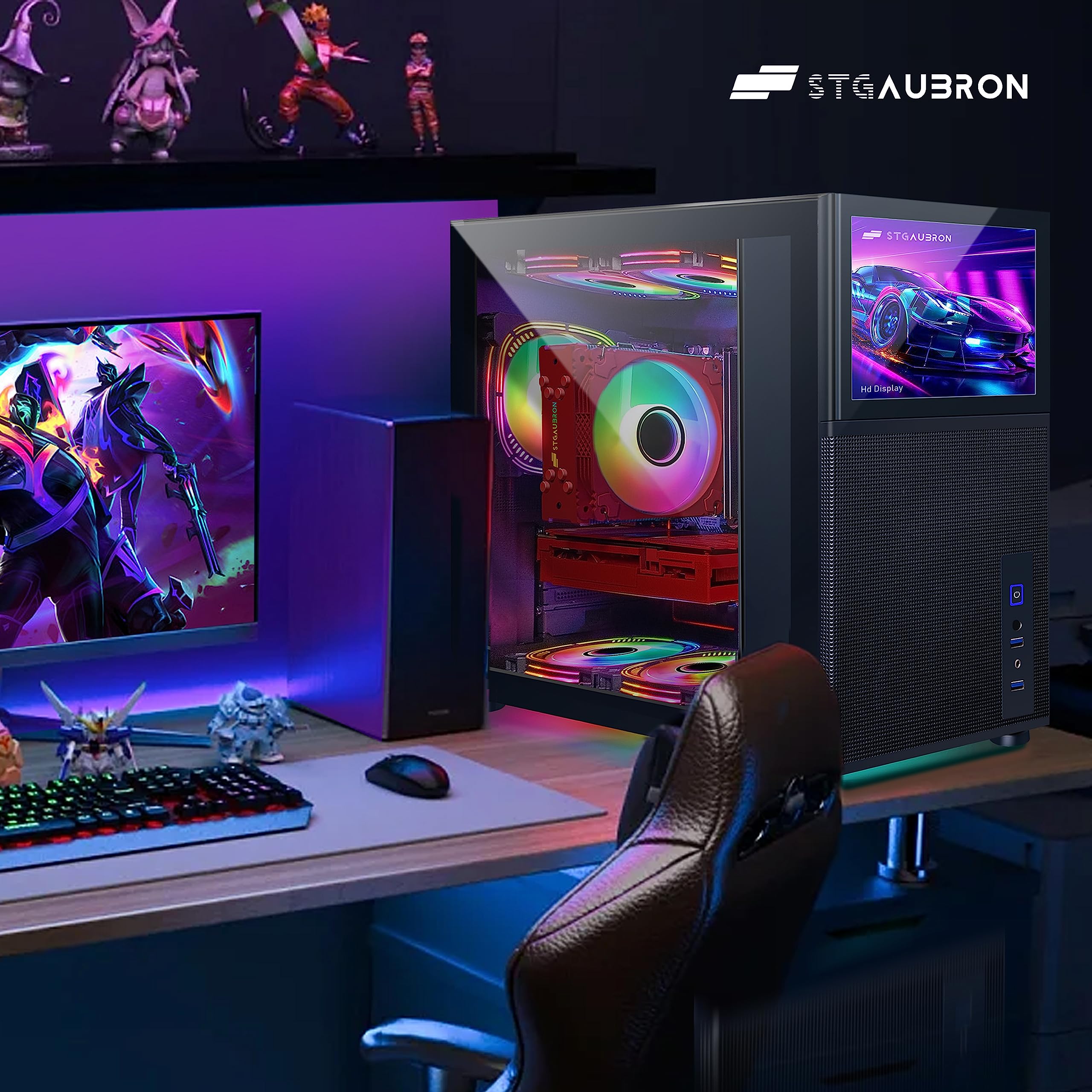 STGAubron Gaming Desktop PC,Intel Core i7-11700KF up to 5.0G,32G DDR4,2T SSD,GeForce RTX 3060 12G GDDR6,600M WiFi,BT 5.0,RGB Fan x 6,RGB Keyboard&Mouse,RGB Mouse Pad,W11H64