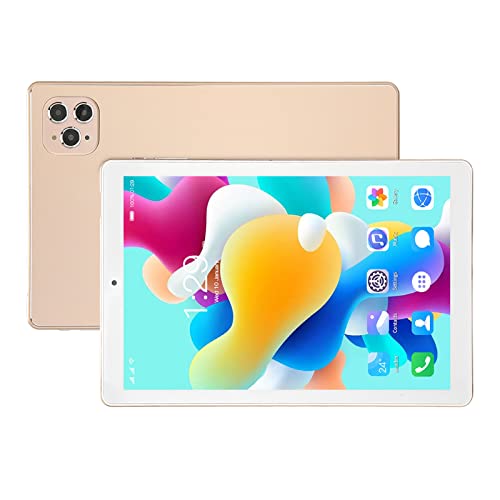jerss 10.1 Inch 2 in 1 Tablet 5G Dual WiFi High Sensitivity Stylus Pen US Plug Octa Core 100-240V 4GB RAM 64GB ROM Tablet for Businesses (Gold)