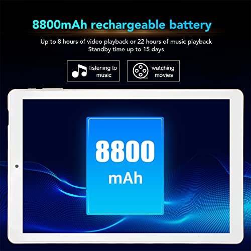 jerss 10.1 Inch 2 in 1 Tablet 5G Dual WiFi High Sensitivity Stylus Pen US Plug Octa Core 100-240V 4GB RAM 64GB ROM Tablet for Businesses (Gold)