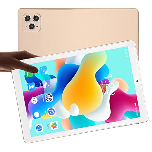 jerss 10.1 Inch 2 in 1 Tablet 5G Dual WiFi High Sensitivity Stylus Pen US Plug Octa Core 100-240V 4GB RAM 64GB ROM Tablet for Businesses (Gold)