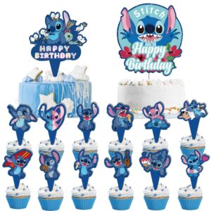 cartoon cake topper, 14pcs cupcake toppers happy birthday cake topper blue cake decorations, cake topper birthday party supplies