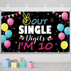 htdzzi 10th birthday decorations for girls boys, happy 10th birthday backdrop banner, double digits 10 year old birthday party yard sign photo props background decor supplies, fabric