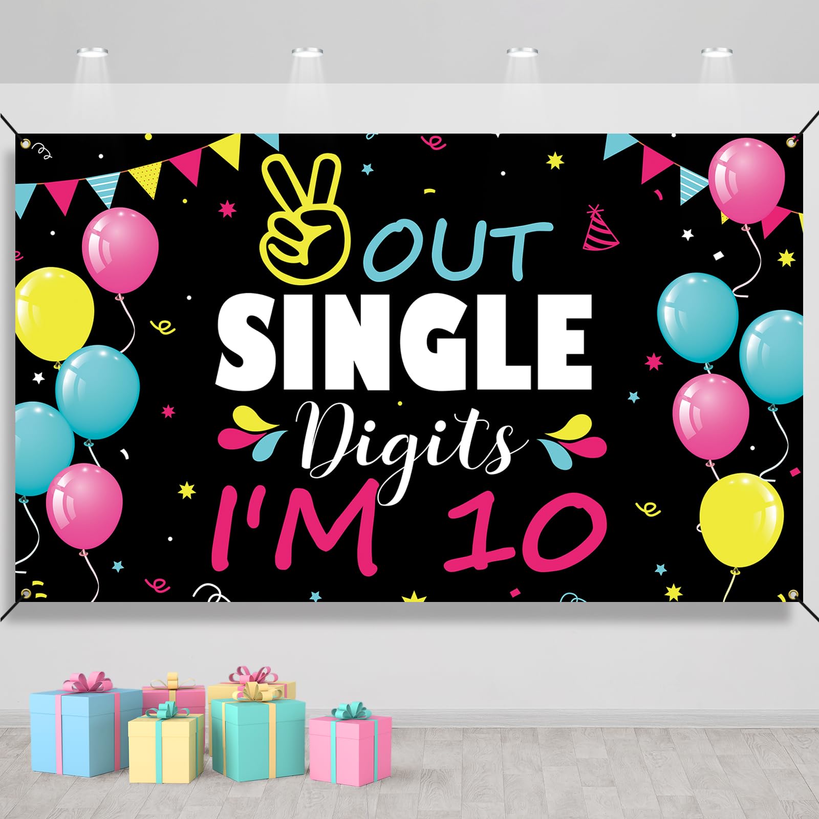 HTDZZI 10th Birthday Decorations for Girls Boys, Happy 10th Birthday Backdrop Banner, Double Digits 10 Year Old Birthday Party Yard Sign Photo Props Background Decor Supplies, Fabric