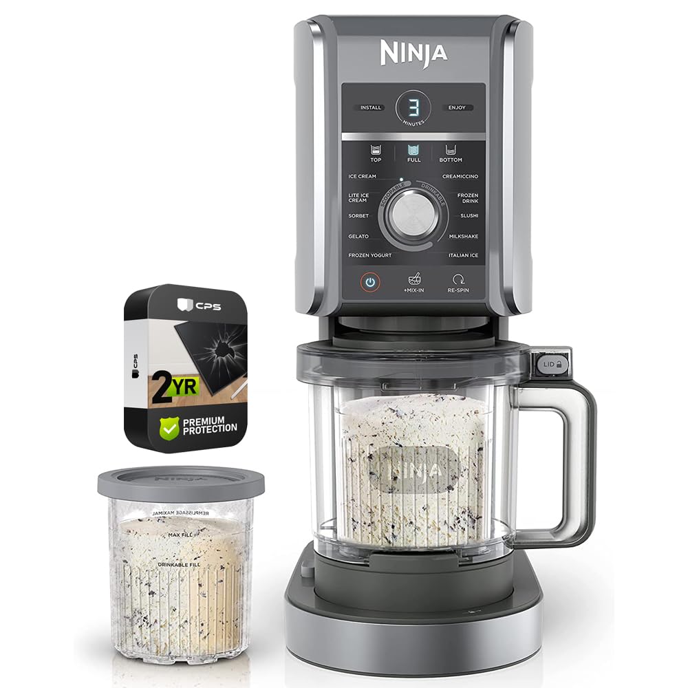 Ninja NC501 CREAMi Deluxe 11-in-1 XL Ice Cream Maker Silver (Renewed) Bundle with 2 YR CPS Enhanced Protection Pack