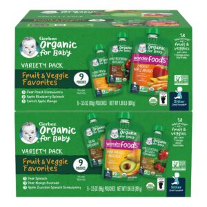 gerber 2nd foods organic for baby puree blend pouches variety pack, fruit & veggie favorites (variety)
