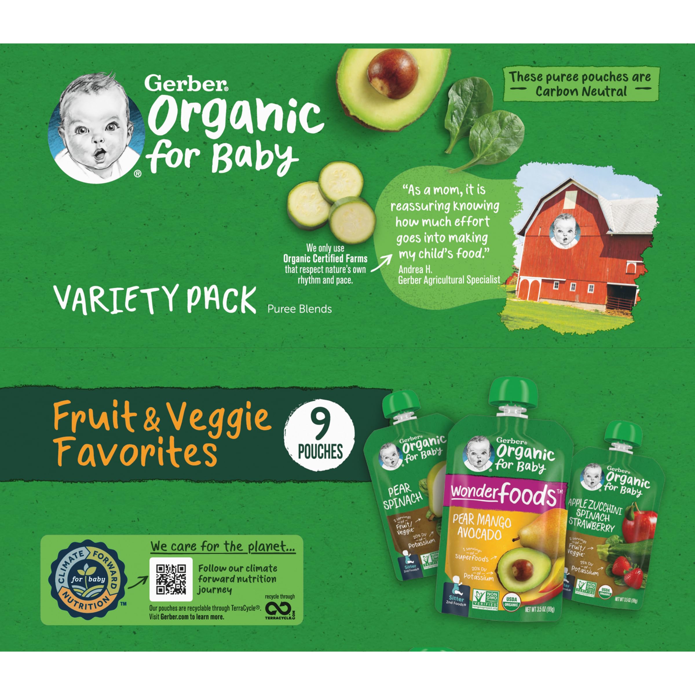 Gerber 2nd Foods Organic for Baby Puree Blend Pouches Variety Pack, Fruit & Veggie Favorites (Variety)