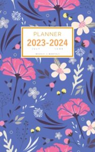 planner july 2023-2024 june: 5x8 weekly and monthly organizer small | fairy aesthetic flower design blue