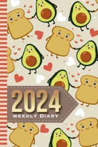 2024 weekly diary: 6x9 dated personal organizer / daily scheduler with checklist - to do list - note section - habit tracker / organizing gift / avocado toast smiley face couple pattern
