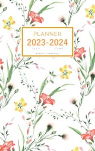 planner july 2023-2024 june: 5x8 weekly and monthly organizer small | watercolor natural wildflower design white