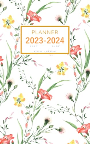 Planner July 2023-2024 June: 5x8 Weekly and Monthly Organizer Small | Watercolor Natural Wildflower Design White