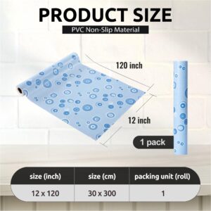 FIFTY FEET 12X120 Inch Shelf Liner for Kitchen Cabinets, PVC Drawer Liner for Dresser Non-Slip Bathroom, Non-Adhesive Cabinet Liner Washable (Blue Bubble)(1 Roll)