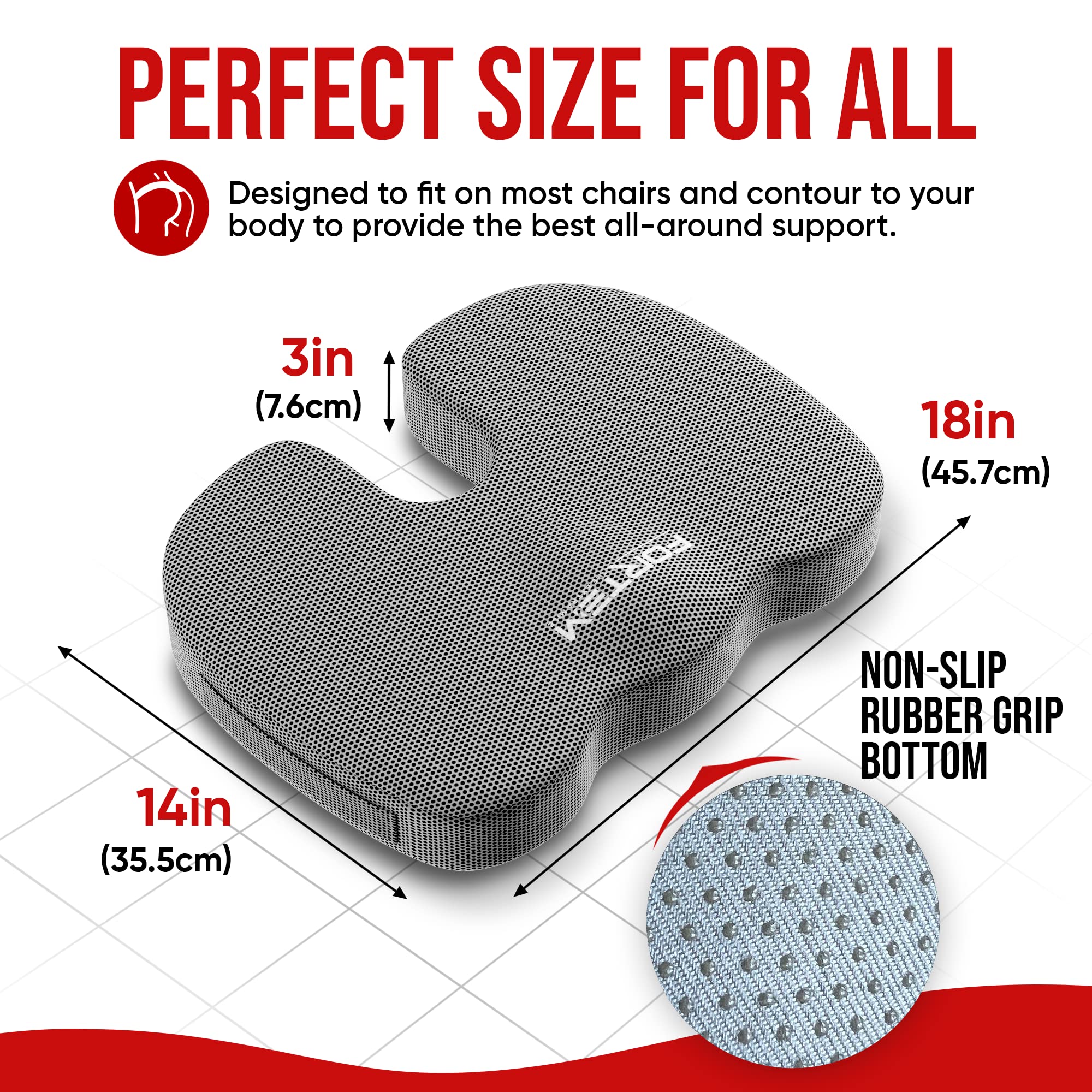 FORTEM Chair Seat Cushion (Mesh, Grey) + Lumbar Support