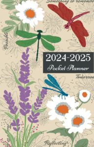 2024-2025 pocket planner: small 02-year monthly agenda for purse - vintage floral & dragonfly cover