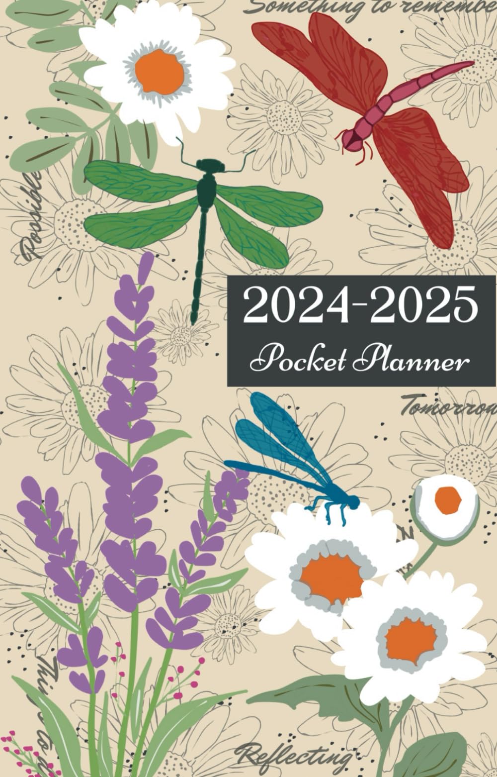 2024-2025 Pocket Planner: Small 02-Year Monthly Agenda for Purse - Vintage Floral & Dragonfly Cover