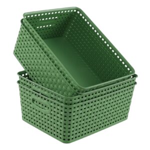 rinboat medium plastic baskets for organizing, plastic woven storage basket, 4 packs