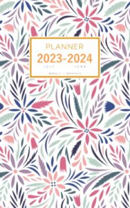 planner july 2023-2024 june: 5x8 weekly and monthly organizer small | massive floral pattern design white