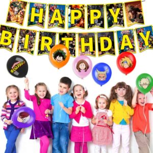 My Hero Academia Party Supplies, Birthday Decorations Set Including Balloons, Banner, Cake Toppers, Cupcake Toppers for MHA Fans Kids, MHA Theme Birthday Party Supplies