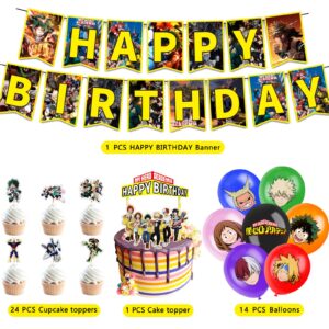 My Hero Academia Party Supplies, Birthday Decorations Set Including Balloons, Banner, Cake Toppers, Cupcake Toppers for MHA Fans Kids, MHA Theme Birthday Party Supplies