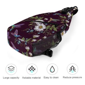 NAWFIVE Embroidery Hummingbird Sling Bag Crossbody Shoulder Backpack Flower Adjustable Lightweight Travel Hiking Casual Daypack for Men Women