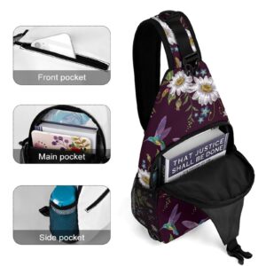NAWFIVE Embroidery Hummingbird Sling Bag Crossbody Shoulder Backpack Flower Adjustable Lightweight Travel Hiking Casual Daypack for Men Women