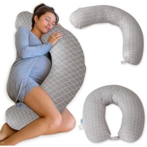pharmedoc crescent pregnancy pillows - body pillow for adults - side sleeper – maternity and nursing pillow breast feeding - pregnancy must haves - arabesque grey