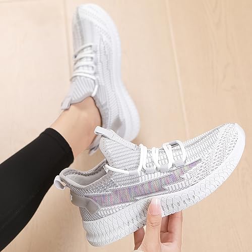 Copulan Womens Slip On Walking Shoes Non Slip Running Shoes Breathable Workout Shoes Lightweight Gym Sneakers Grey