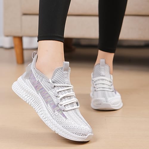 Copulan Womens Slip On Walking Shoes Non Slip Running Shoes Breathable Workout Shoes Lightweight Gym Sneakers Grey