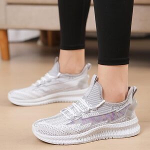 Copulan Womens Slip On Walking Shoes Non Slip Running Shoes Breathable Workout Shoes Lightweight Gym Sneakers Grey