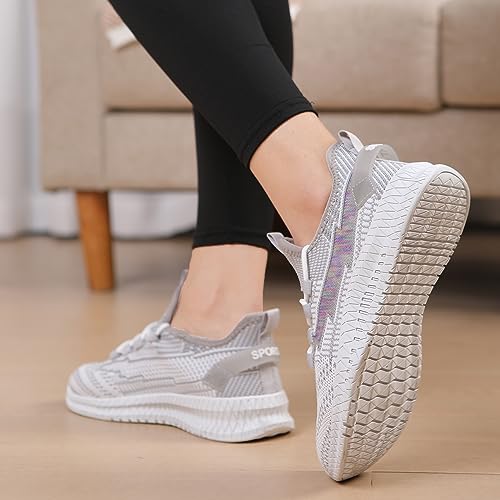 Copulan Womens Slip On Walking Shoes Non Slip Running Shoes Breathable Workout Shoes Lightweight Gym Sneakers Grey