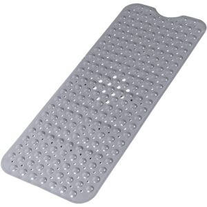 large non slip bathtub mat, extra long bath mat for tub, 40 x 16 inch, machine washable shower mats with suction cups and drain holes, bath tub mats for bathroom non slip, grey