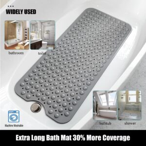 Large Non Slip Bathtub Mat, Extra Long Bath Mat for Tub, 40 x 16 Inch, Machine Washable Shower Mats with Suction Cups and Drain Holes, Bath Tub Mats for Bathroom Non Slip, Grey