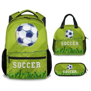 sharecolor soccer backpack with lunch box - set of 3 school backpacks matching combo - cute black bookbag and pencil case bundle
