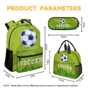 Sharecolor Soccer Backpack with Lunch Box - Set of 3 School Backpacks Matching Combo - Cute Black Bookbag and Pencil Case Bundle