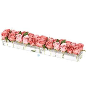 2 pieces acrylic flower vase rectangular, clear floral centerpiece for dining table 28 inch long rectangle acrylic vase for home wedding dining table decor