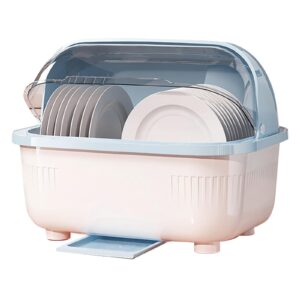cakers drain rack dish bowl drying rack|plate storage drainer holder organizer|plastic tableware holder with lid cover for restaurant kitchen home,blue,43x32x33cm(16.9x12.5x12.9in)