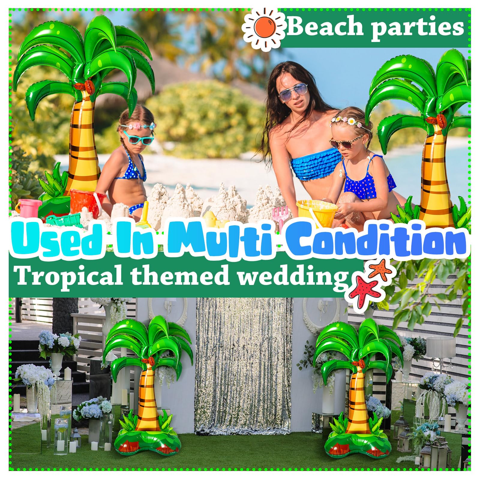 Libima 4 Pcs 52 Inch 3D Big Palm Tree Balloons Foil Balloons Birthday Wedding Party Decor Inflatable Palm Tree Balloons for Kids Adults Hawaiian Luau Party Baby Shower Ball Summer Theme Decorations