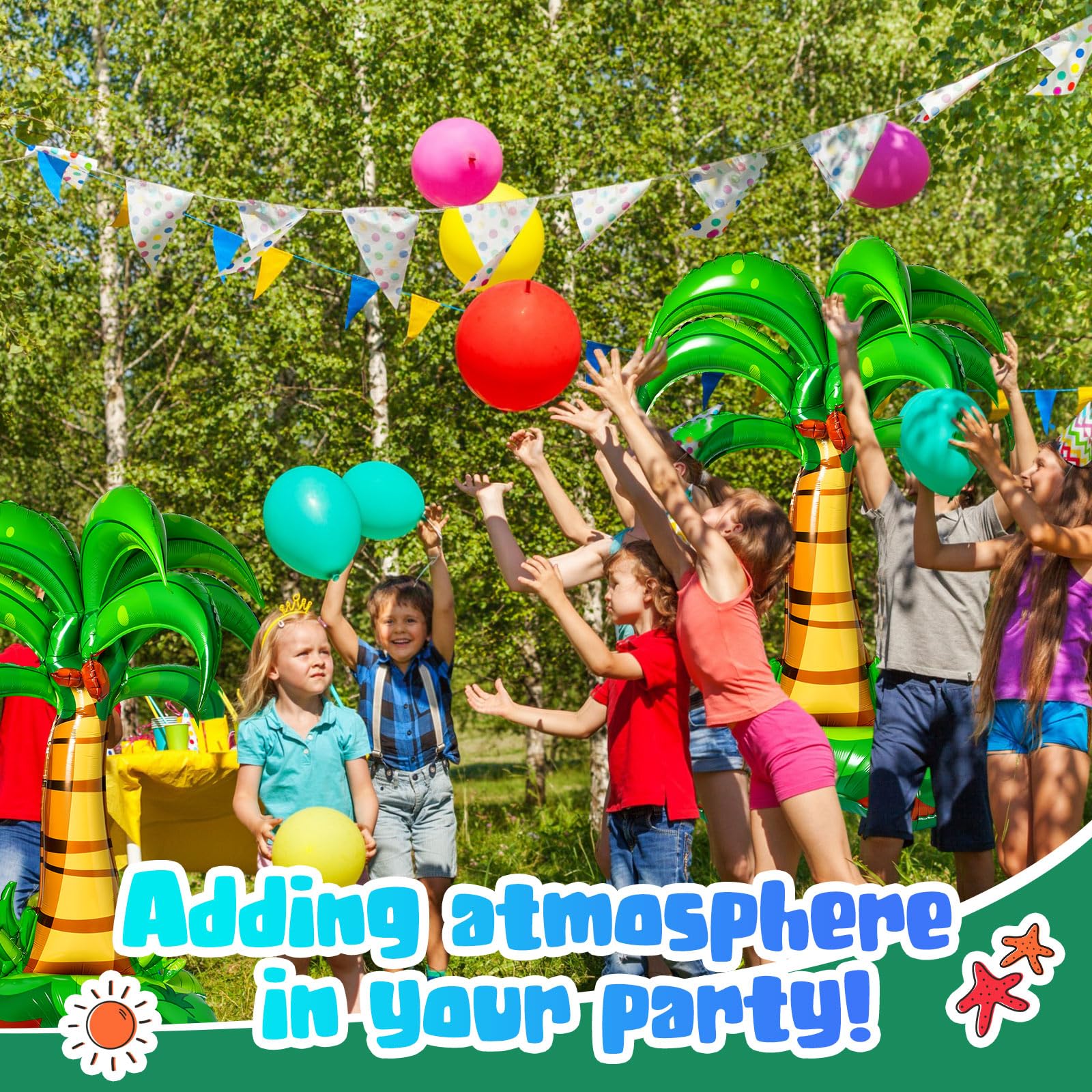 Libima 4 Pcs 52 Inch 3D Big Palm Tree Balloons Foil Balloons Birthday Wedding Party Decor Inflatable Palm Tree Balloons for Kids Adults Hawaiian Luau Party Baby Shower Ball Summer Theme Decorations