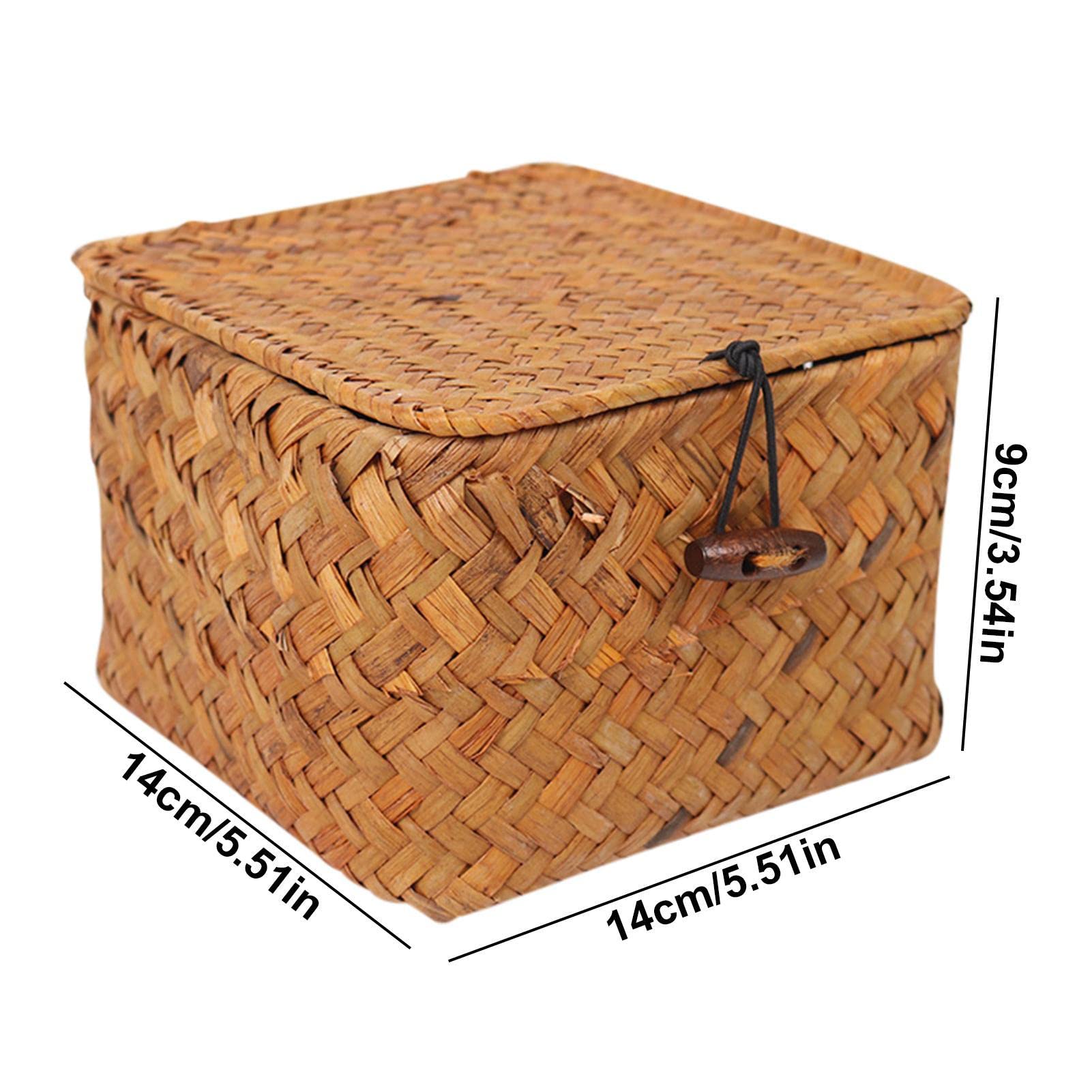 Kumprohu Seagrass Storage Baskets | Wicker Shelf Baskets with Lid,Rattan Storage Basket Natural for Organize and Storage Cosmetics, Snacks, Toys, Clothes Handwoven Storage Bins