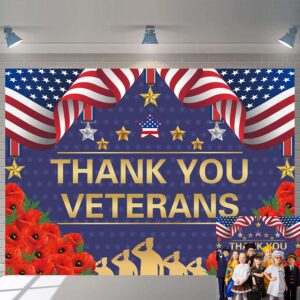 thank you veterans photography backdrop banner patriotic memorial day background for greeting military army heroes theme party supplies photo booth props decoration (7x5ft)