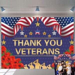 Thank You Veterans Photography Backdrop Banner Patriotic Memorial Day Background for Greeting Military Army Heroes Theme Party Supplies Photo Booth Props Decoration (7X5FT)