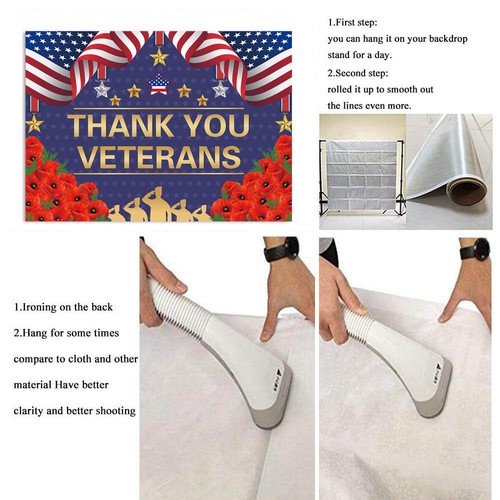 Thank You Veterans Photography Backdrop Banner Patriotic Memorial Day Background for Greeting Military Army Heroes Theme Party Supplies Photo Booth Props Decoration (7X5FT)