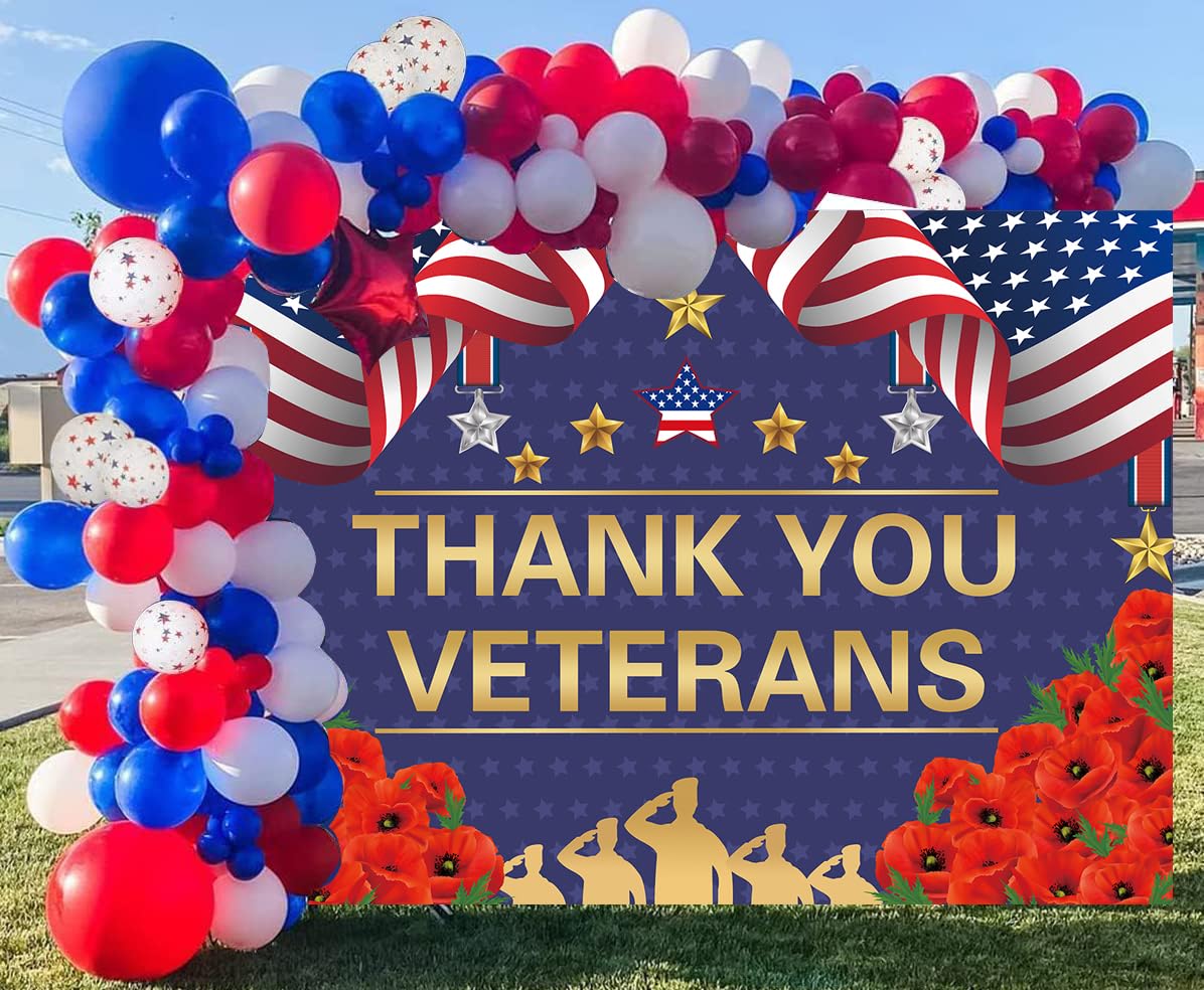 Thank You Veterans Photography Backdrop Banner Patriotic Memorial Day Background for Greeting Military Army Heroes Theme Party Supplies Photo Booth Props Decoration (7X5FT)