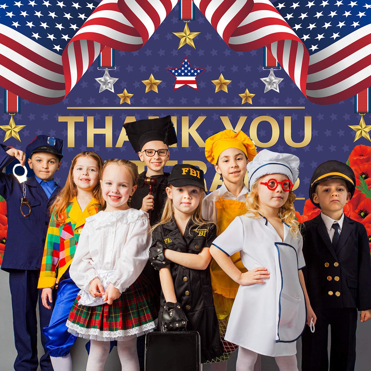 Thank You Veterans Photography Backdrop Banner Patriotic Memorial Day Background for Greeting Military Army Heroes Theme Party Supplies Photo Booth Props Decoration (7X5FT)