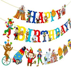 Circus Happy Birthday Banner Carnival Party Banners Circus Birthday Party Decorations 3Pcs Circus Theme Hanging Cutouts Banner for Carnival Baby Shower Supplies