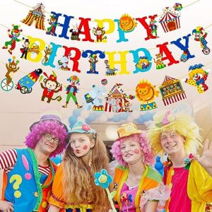 Circus Happy Birthday Banner Carnival Party Banners Circus Birthday Party Decorations 3Pcs Circus Theme Hanging Cutouts Banner for Carnival Baby Shower Supplies