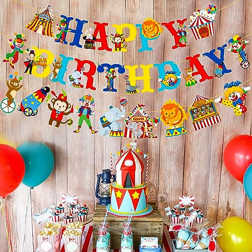 Circus Happy Birthday Banner Carnival Party Banners Circus Birthday Party Decorations 3Pcs Circus Theme Hanging Cutouts Banner for Carnival Baby Shower Supplies